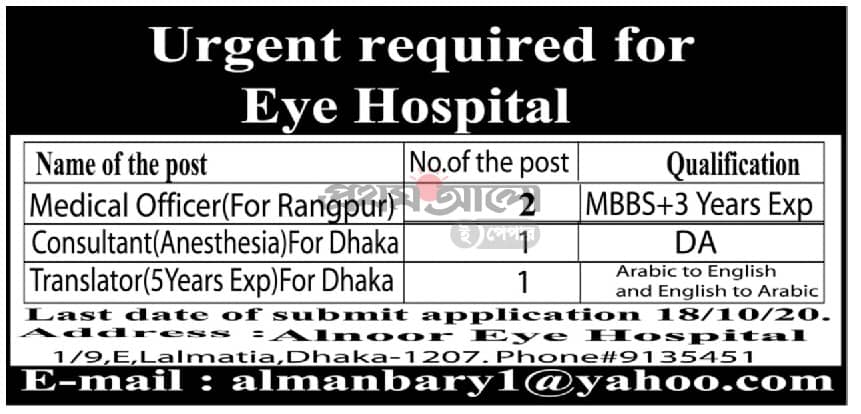 Hospital Job in Bangladesh